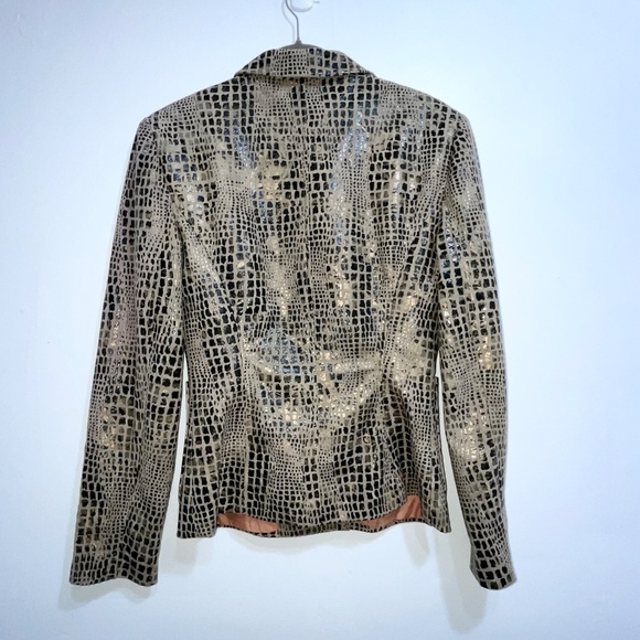 LAUREN TAYLOR Metallic Gold Black Animal Print Blazer Women’s 4 - Picture 4 of 6
